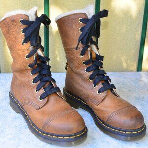 DOC MARTENS WOMEN'S FAUX SHERPA FUR BROWN LEATHER WINTER BOOTS